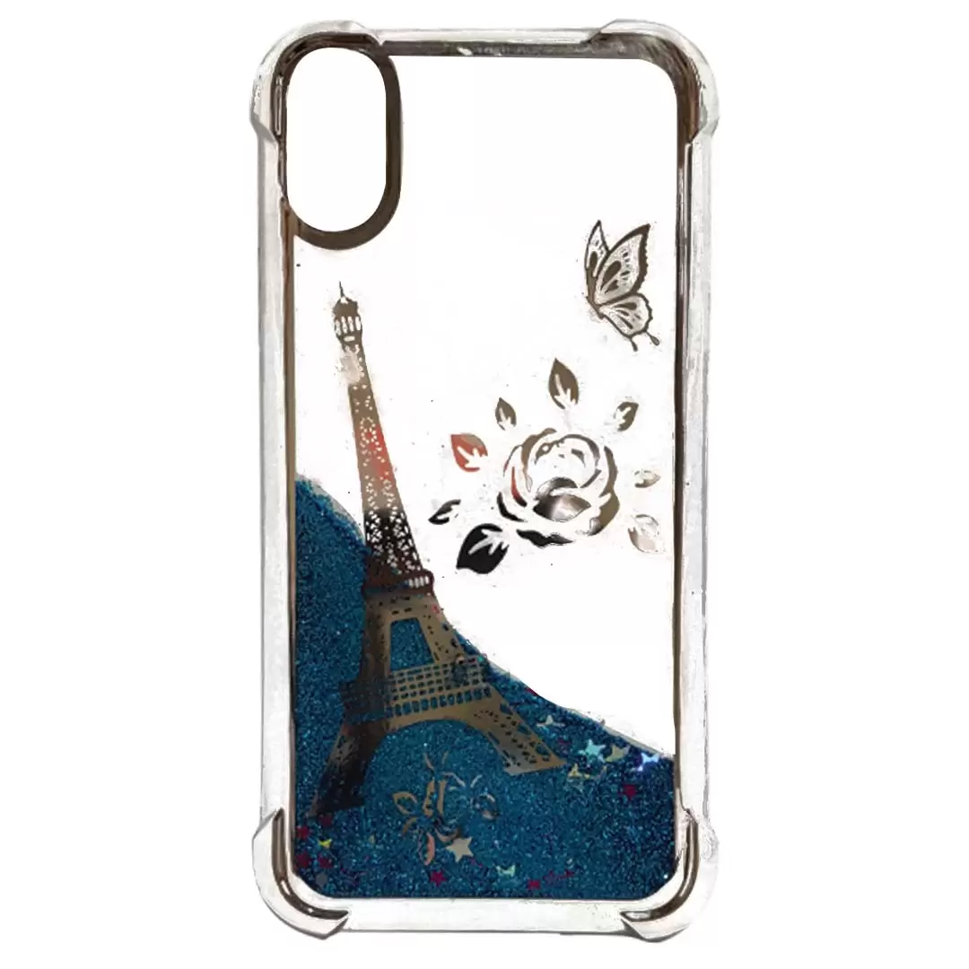 iPhone XS Max Waterfall Protective Case Silver Eiffel Tower